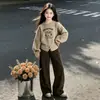 Conjunto de Suéter de Punto y Pantalones de Pierna Ancha para Niñas Conjunto de Dos Piezas para Niños Medianos y Mayores Estilo Casual Perezoso Dibujo Animado Lindo Atuendo de Moda
