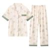 Pijama de Manga Corta para Mujer Primavera y Verano Nuevo Algodón Imitación Ropa de Casa Japonés Floral Talla Grande Holgado Traje para Personas de Mediana Edad Disparo Real Venta al por Mayor