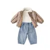 Abrigo de algodón de invierno para bebés niñas, estilo retro, diseño a cuadros de corte holgado, forrado de felpa, atuendo de invierno moderno para niñas pequeñas