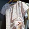 Camisola de Manga Curta em Gaze de Algodão Dupla Camada, Estilo Fresco, Algodão Puro Classe A para Mães e Bebês, Roupa de Casa, Estampa Floral de Desenho Animado em Gaze
