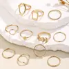 Anillo de Aleación Nuevo Abierto Transfronterizo Set de 12 Piezas Anillo Liso Diseño para Mujer Anillo Cuadrado de Nicho