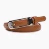 Cinto de couro fino vintage minimalista de alta qualidade para mulheres, fivela de pino de liga de nicho, cinto de cintura com borda chanfrada, cinto decorativo para vestido feminino