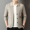 Cardigan Masculino de Tricô Manga Longa Estilo Coreano Elegante para Primavera e Outono