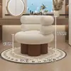 Cadeira de Bolo Cor Creme Estilo Francês, Cadeira de Sofá Individual de Lã para Varanda e Sala de Estar da Moda, Cadeira Moderna Minimalista de Madeira Maciça