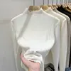 Suéter de Punto con Borde de Hongo, Cuello Alto Medio, Camiseta Básica para Mujer con Tejido Blanco para Mujer, Nuevo Top de Primavera y Otoño