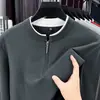 Nueva Camiseta de Manga Larga para Hombre Otoño 2026, Media Cremallera, Aspecto de Dos Piezas, Cuello Redondo, Color Sólido, Casual de Negocios para el Día a Día para Hombres