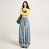 [Alta Calidad] Jeans Retro de Pierna Ancha de Color Claro para Mujer Otoño e Invierno 2025 Cintura Alta Holgados de Caída Rectos 57