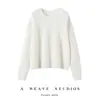 Suéter de Cashmere 100% Puro Feminino com Fio Dourado e Prateado, Versátil Estilo Preguiçoso Gola Redonda Cashmere = Camiseta Básica