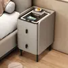 Mesita de noche inteligente ultraestrecha, madera maciza, multifuncional, pequeña, diseño simple y moderno, con carga inalámbrica