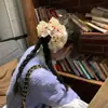Anel de Cabelo Elegante de Cereja Doce de Quatro Camadas com Laço Grande Nova Estética Moda Anel de Cabelo Elegante Sentido de Alto Padrão Corda de Cabelo para Cintura de Homem Pequeno Flor de Cabeça Mulheres