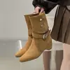 Botas de Mujer para Aumentar la Altura, de Media Pantorrilla con Hebilla, Tendencia 2026, Nuevas Botas Fruncidas de Punta Fina para Otoño/Invierno, Botines Vaqueros Occidentales