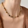 Outono e inverno Maillard Tiger Eye Beaded marrom Faux Pearl Brown Colar Simples Corrente de lã Alta qualidade Mulheres