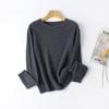[Quente e aconchegante] início de outono glutinoso macio sem costura um 100. Camisa de fundo de cashmere Suéter feminino de manga comprida simples para todos os jogos