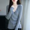 Nuevo Suéter Básico Elegante de Cuello en V con Diseño Irregular Cruzado, Suéter Pulóver Adelgazante para Mujer, Suéter de Punto Suave y Acogedor