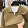 Jaqueta Suéter de Camada de Ar para Homens, Novo Estilo Outono 2026, Cardigan de Tricô Masculino Casual Fashionável de Cor Sólida com Gola Reversível