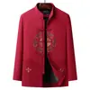 Traje de Inverno Masculino Tradicional Chinês com Forro de Lã, Conjunto de Jaqueta de Algodão Engrossada para Meia-Idade e Idosos, Jaqueta de Pai, Casaco de Algodão, Roupa Externa para Idosos