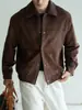 Chaqueta retro de pana y gamuza sintética con retazos y solapa estilo Old Money para hombre, abrigo corto casual de otoño 2026