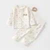 Conjunto de Algodão Puro para Bebê Primavera e Outono, Meninos e Meninas Recém-Nascidos, Artesanato Sem Costura Classe A, Conjunto de Duas Peças para Casa de Manga Longa