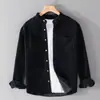Camisa de manga longa outono e inverno para homens, corte solto, lavada, casual, estilo retro japonês, camisa masculina de cor sólida, jaqueta masculina