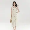 Vestido de Retazos Elegante con Ceñidor de Cintura de Diseño de Nicho de Calidad Nuevo Estilo Chino Estilo Nacional Vestido Bordado Imagen a Color