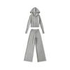 Conjunto de cárdigan de punto con capucha y cremallera, chaqueta pequeña, cintura elástica con cordón, pantalones rectos casuales, holgados, deportivos