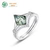 Estilo europeu e americano personalizado tendência geométrica anel de ágata aquática S925 prata natural musgo verde sobreposição anel de mineração quente transfronteiriça