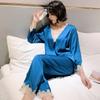 Pijama Clássica Feminina Nova Seda Primavera e Outono Fina Calças de Manga Comprida Renda Solta Conjunto de Duas Peças 21851