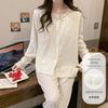Traje de Otoño e Invierno para Niña de Comercio Exterior Pantalones de Manga Larga Pijama con Almohadilla en el Pecho Ropa para el Hogar para Mujer Color Sólido Encaje Algodón Nube