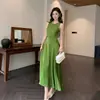 Comercio Exterior Transfronterizo Tk Ropa de Mujer Vestido sin Mangas Plisado Ajustado a la Cintura con Diseño Inspirado en el Pasillo de la Niebla Verde