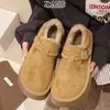 Sapatos Birkenstock Completamente Cobertos em Couro Genuíno Femininos de Inverno com Solado Grosso Antiderrapante Acolchoados com Pelúcia Espessa Quentes Slip-On Sapatos de Algodão Botas de Neve