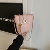 Bolso de Cubo para Mujer Verano 2025 Bolso Tejido de Moda Casual Sencillo Textura Cadena Cierre de Candado Un Solo Hombro Cruzado Bolso Pequeño