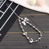 Corrente de Celular com Laço de Pérola em Formato de Coração, Pingente para Bolsa, Acessório Decorativo, Cordão Anti-Queda para Celular