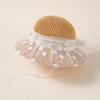 Sombrero de Paja con Encaje de Flor de Verano Sombrilla Sombrero Decorativo con Lazo y Perla para Niña Sombrero de Sol para Vacaciones