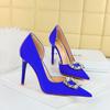 Zapatos de Salón 626-K2, Tacones de Aguja, Tacones Súper Altos, Boca Escotada, Punta Afilada, Recortes Laterales, Hebillas Metálicas con Pedrería, Zapatos de Estilo Europeo y Americano