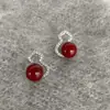 Pendientes de Plata 999 con Forma de Calabaza y Perlas Rojas, Adecuados para el Año de Nacimiento, con un Estilo de Alta Gama, Lujo Ligero, de Nicho y Minimalista, Perfectos para el Año Nuevo