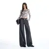 Pantalones de Traje Casual de Pierna Ancha de Alta Gama Estilo Old Money para Mujer, Otoño e Invierno, Cepillados de Cintura Alta de Corte Holgado, Pantalones Rectos con Caída para Viajar al Trabajo