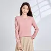 Suéter de Punto sin Costuras de Cuello Redondo y Manga Larga para Mujer, Suéter Pulóver de Lana Merino y Cachemira para Otoño e Invierno, Prenda Versátil para Vestir por Capas, Nuevo