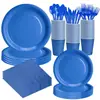 Conjunto de pratos de papel liso, espessos, de cor única, transfronteiriço, talheres descartáveis, conjunto para festa, decorações de festa de aniversário, toalha de mesa