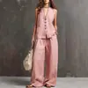 2026 Europeo y Americano Transfronterizo Amazon Nuevo Conjunto de Dos Piezas de Chaleco sin Mangas y Pantalones de Pierna Ancha de Algodón y Lino para Mujer Ropa de Mujer
