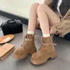 Botines Martin de Ante Retro con Cordones para Mujer 2026 Nuevo Estilo Otoño/Invierno Estilo Chica Popular Versátiles Casuales de Suela Gruesa con Hebilla