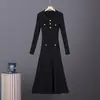 Vestido de Punto acampanado con Cuello Polo Transfronterizo 2026 Estilo Europeo y Americano Cintura Delgada Longitud Media Vestido de Punto para Mujer