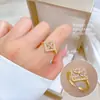 [Galvanoplastia de ouro real] Design Europeu e Americano ins Wind Geometry Diamond Ball Ring Anel Aberto de Vento Frio para Mulheres