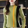 Suéter Estilo Coreano Roupa Feminina Outono e Inverno 2025 Novo Solto Gola Alta Listrado Estilo Retrô Suéter de Lã Top Feminino