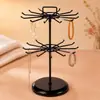 Soporte giratorio de metal de doble capa para exhibición de joyería para pendientes, collares, llaveros, gomas para el pelo, organizador y expositor de escritorio para joyería