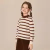 Suéter de Cashmere Infantil para Meninos Inverno 2026, Suéter Base Tricotado Listrado Color Block Espesso de Alta Qualidade para Meninas, Versátil