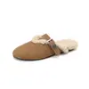 Novas Pantufas de Lã Genuína para Exterior de Inverno 2026 para Mulheres, Novo Estilo, Com Veludo Extra, Engrossadas, Camurça de Ovelha, Sola Plana, Bico Fechado, Pantufas de Algodão