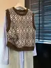 Elegante chaleco de punto para mujer con bloques de color otoñales e invernales y estampado de rombos, adecuado como capa interior, jersey sin mangas