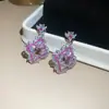 ¡Hermosa Dama! Pendientes de Botón Cuadrados con Flor de Circonita Estilo Super Hada, Pendientes de Moda y Elegantes con un Toque de Lujo Ligero y de Alta Gama para Mujer