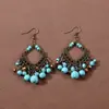 Pendientes Bohemianos Europeos y Americanos con Borlas y Turquesa, Pendientes de Estilo Étnico Retro, Joyería para Orejas Única y Elegante Estilo Tibetano