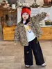 Outono 2026 Nova Roupa Infantil Estilo Coreano Meninas Estilo Europeu e Americano Retrô Estampa de Leopardo Jaqueta com Zíper Desenho Animado Casaco